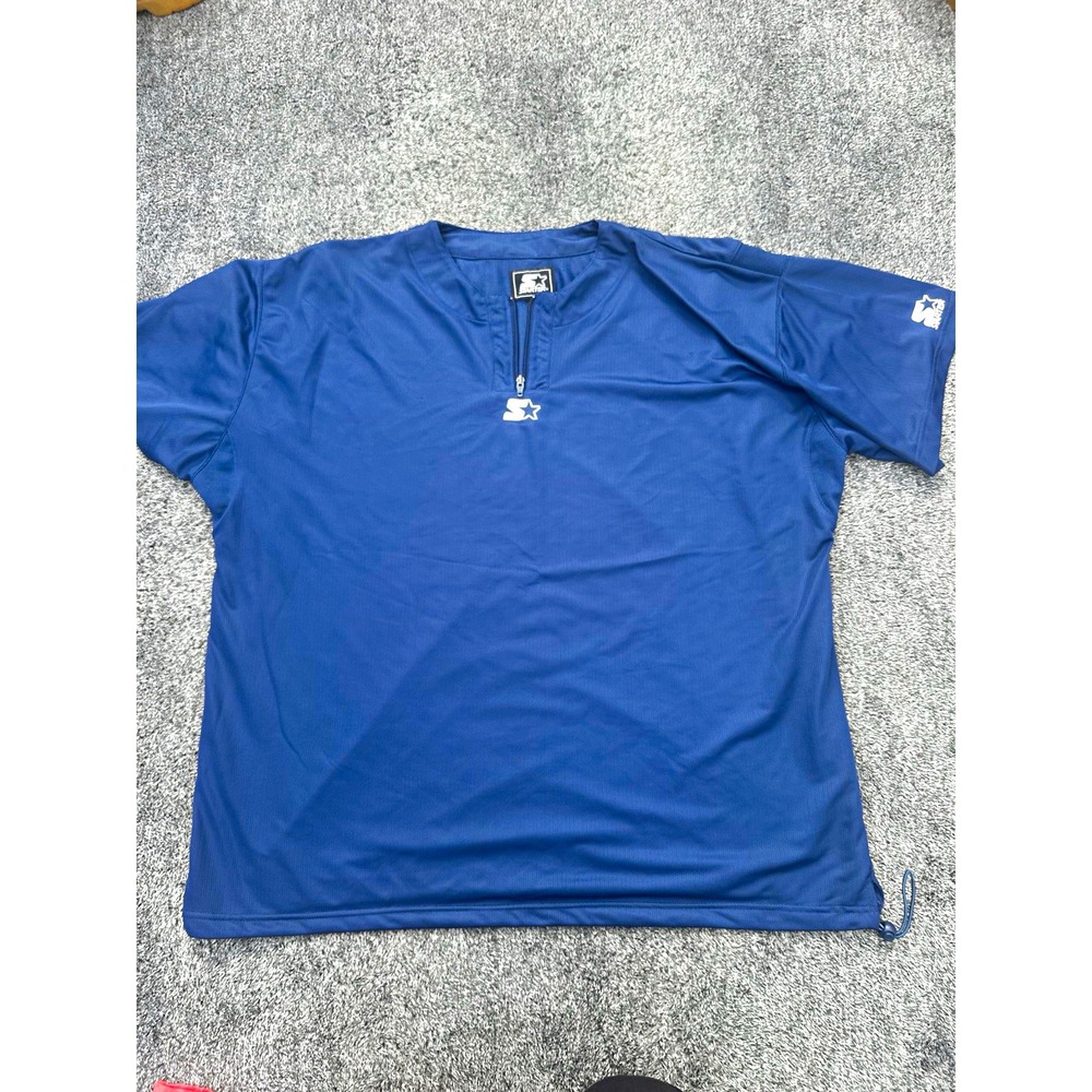 Starter Pullover Men's 2XL Blue Short Sleeve 1/4 Zip Windbreaker Warm Up Shirt